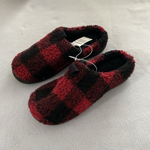 Isotoner Men’s Slippers Shoes Sz XL 11-12 Memory Foam Buffalo Plaid Red - Picture 4 of 6